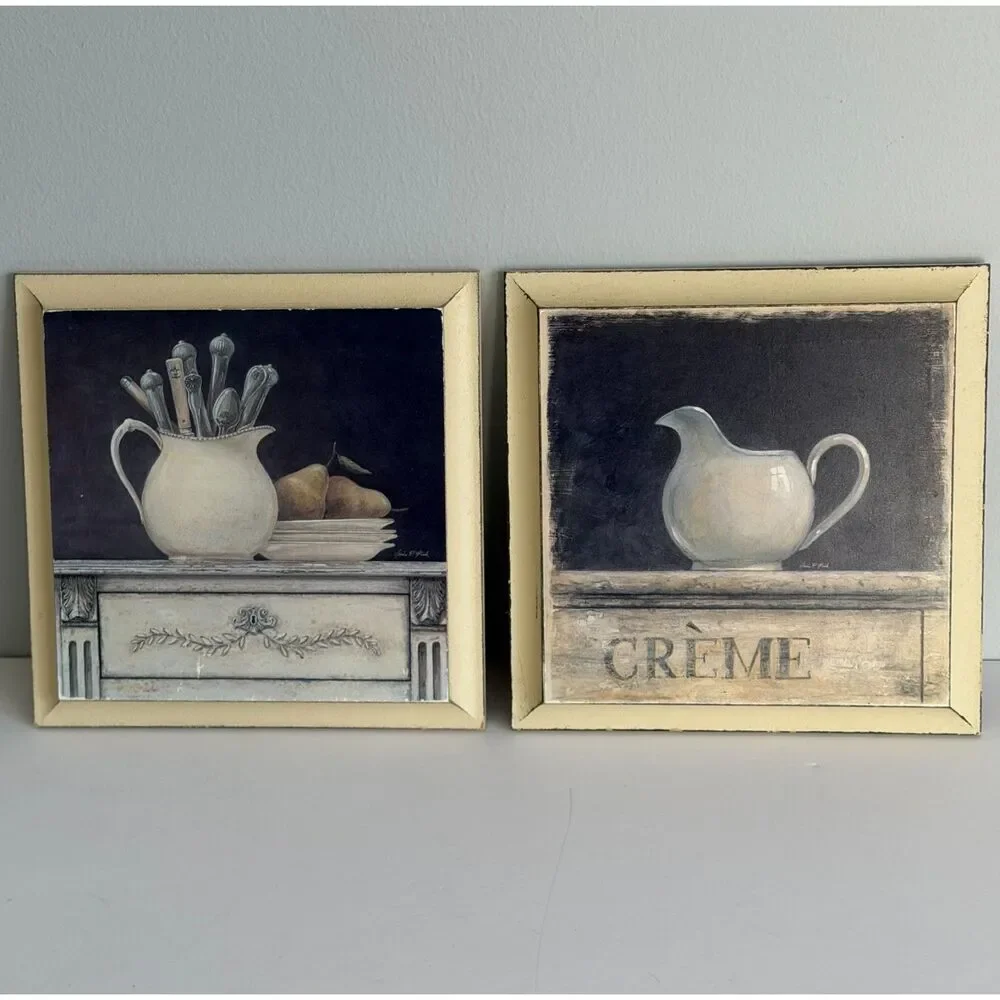 French Country Kitchen Wall Decor Wood Plaques Set of 2 Cottagecore 8x8